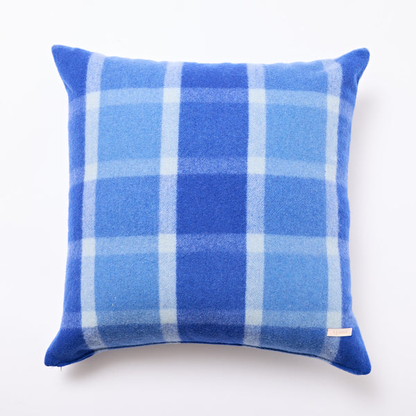 Blue & White Tartan Wool Floor Cushion - Limited Edition