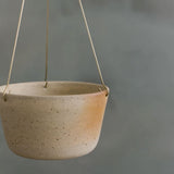 Stoneware Hanging Planter - Brass Basket - Sand
