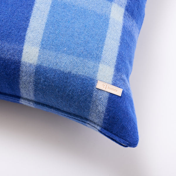 Blue & White Tartan Wool Floor Cushion - Limited Edition