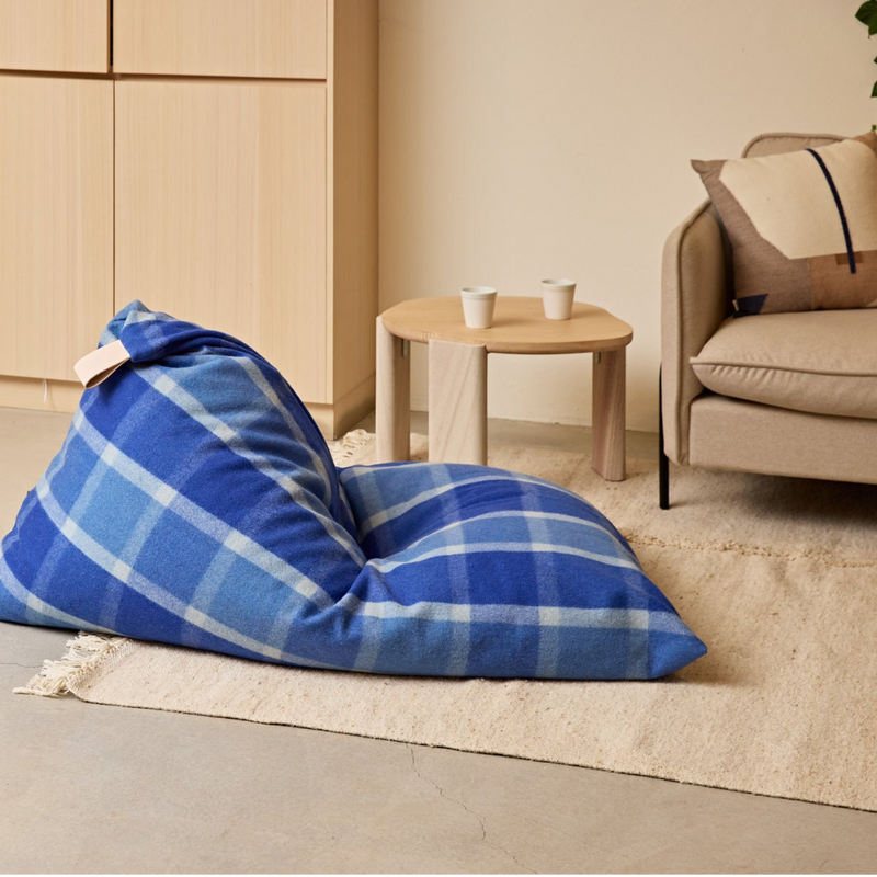 Blue & White Tartan Wool Bean Bag - Limited Edition (Unfilled)