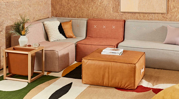 Quadrant Soft Modular Sofa - Square Ottoman - Leather
