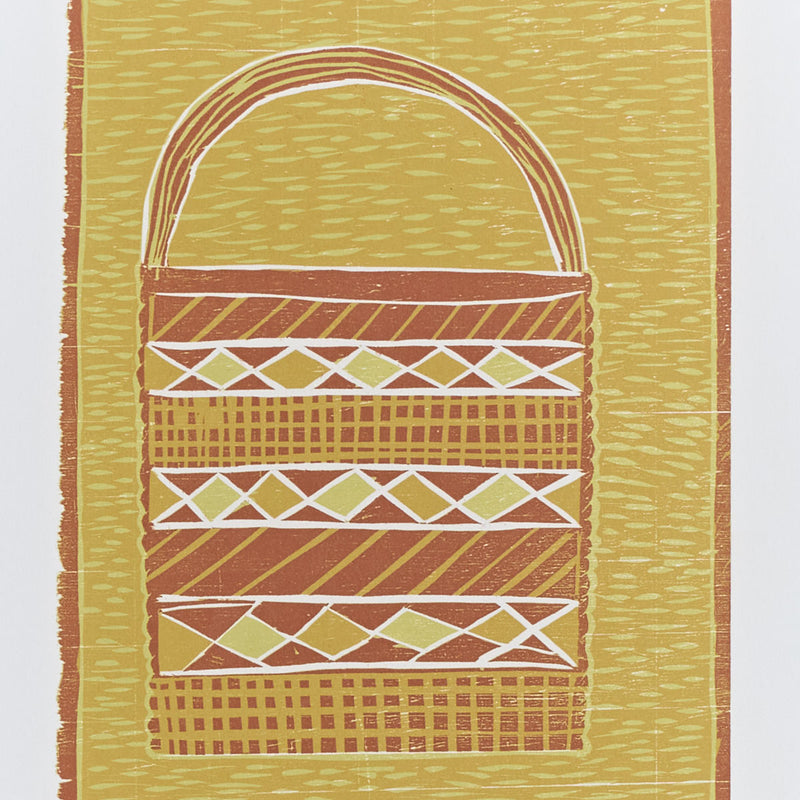 Basket Woodblock Print by Mary Guyula