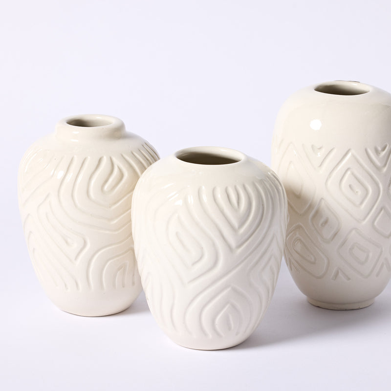 White Carved Vase by Sooty Welsh
