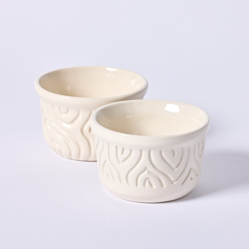 Small White Carved Bowl by Sooty Welsh